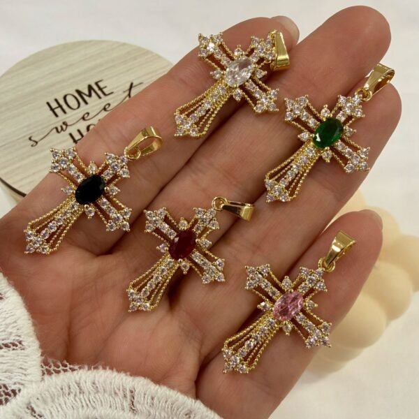 dije cruz cubic colores varios x unidad dorado