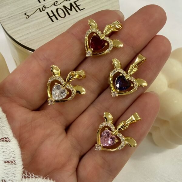 dije corazon alado cubic colores varios x unidad dorado