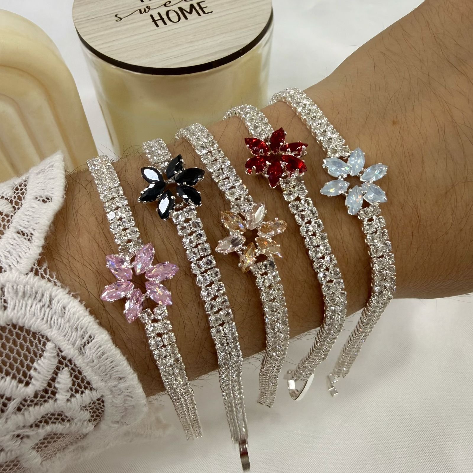 0oferta pulsera brillo flor colores