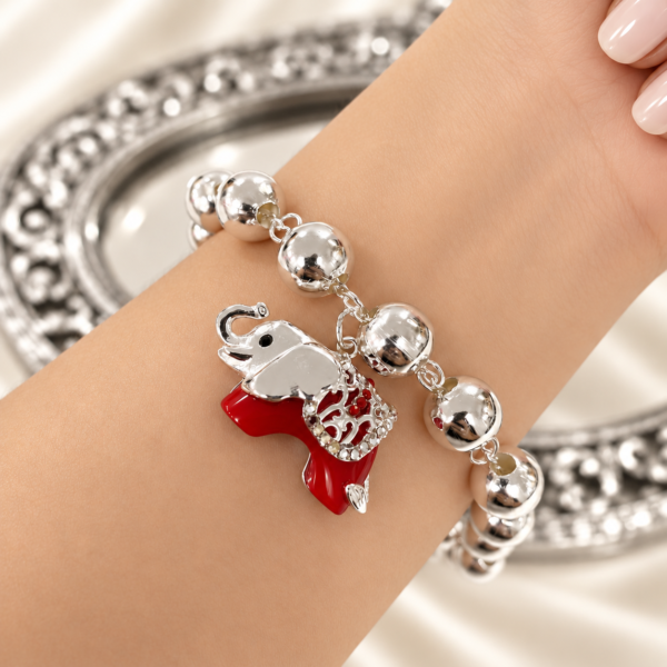 pulsera con bolas y elefante hindu rojo