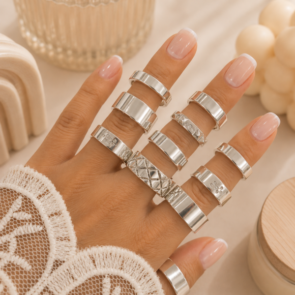 a a kit x 10 anillos surtidos talles variados modelo 9 con detalle en baño
