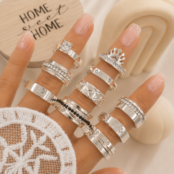 a a kit x 10 anillos surtidos talles variados modelo 6 con detalle en baño
