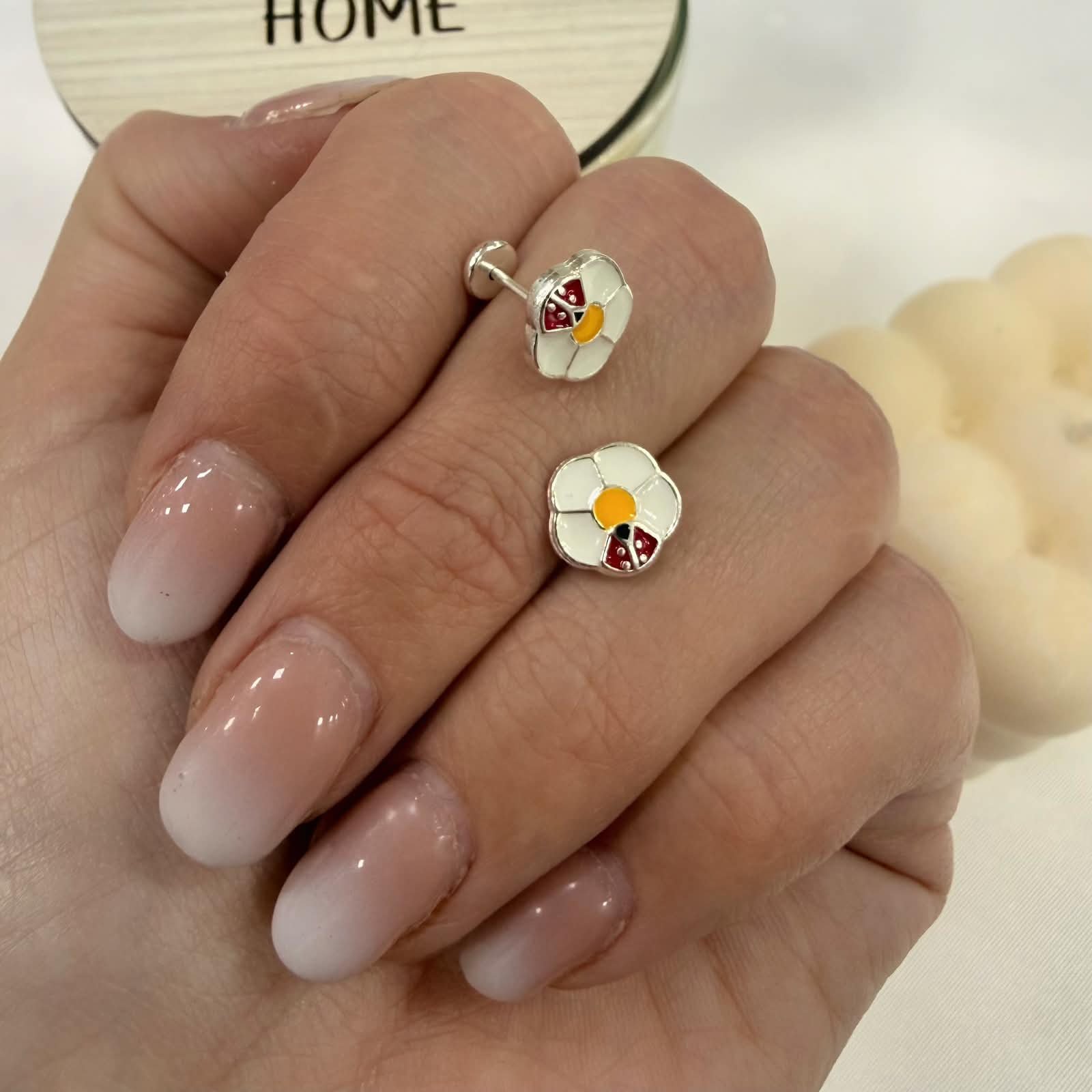Aros Abridores flor vaquita esmaltada