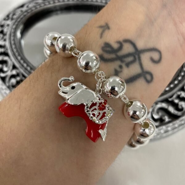 pulsera con bolas y elefante hindu rojo