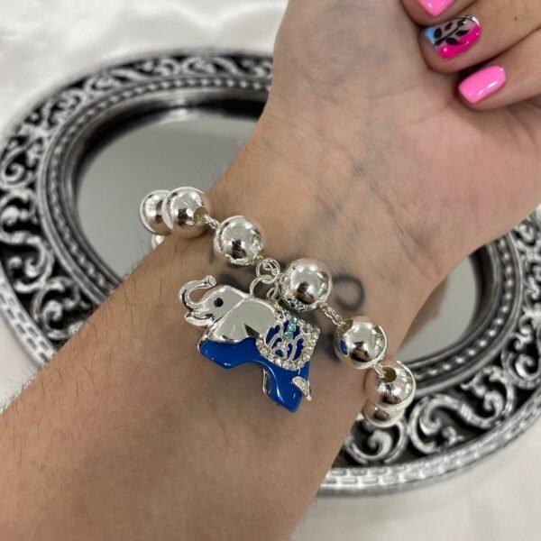 pulsera con bolas y elefante hindu azul