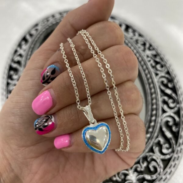 A Dije corazon plata 925 con cadena acero blanco de regalo