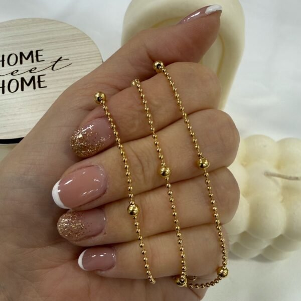 cadena dorada mini bolitas con bolas x 45cm