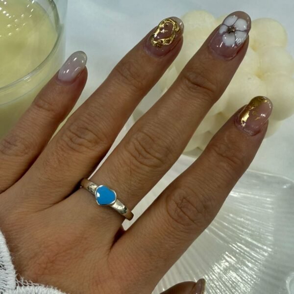 anillo corazon esmaltado celeste