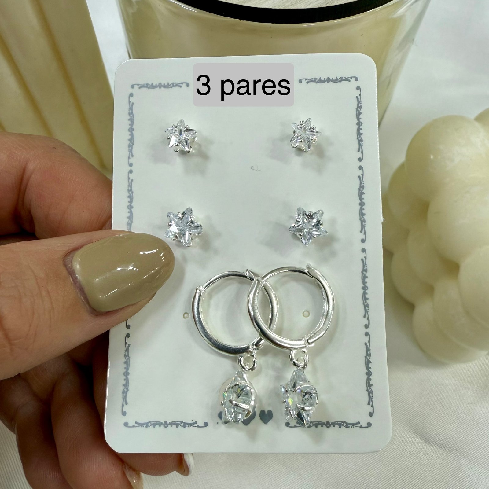 trios aros cubic zirconia mod 8 ( x 3 pares)