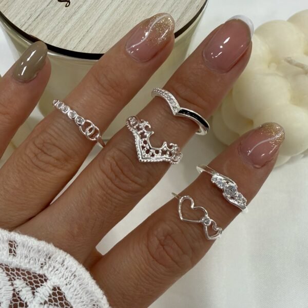 a a kit x 5 anillos falanges talle chico 12 plata mod L