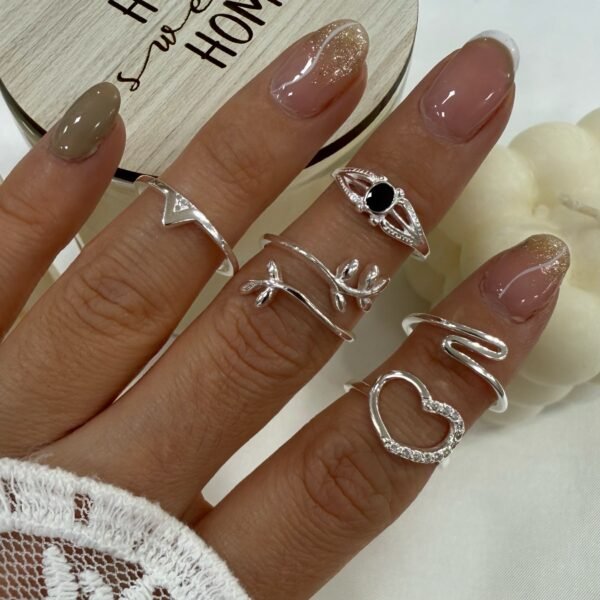 a a kit x 5 anillos falanges talle chico 12 plata mod M