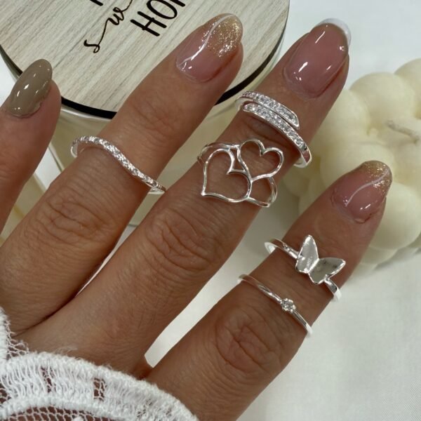 a a kit x 5 anillos falanges talle chico 12 plata mod O