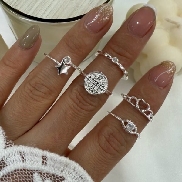 a a kit x 5 anillos falanges talle chico 12 plata mod P