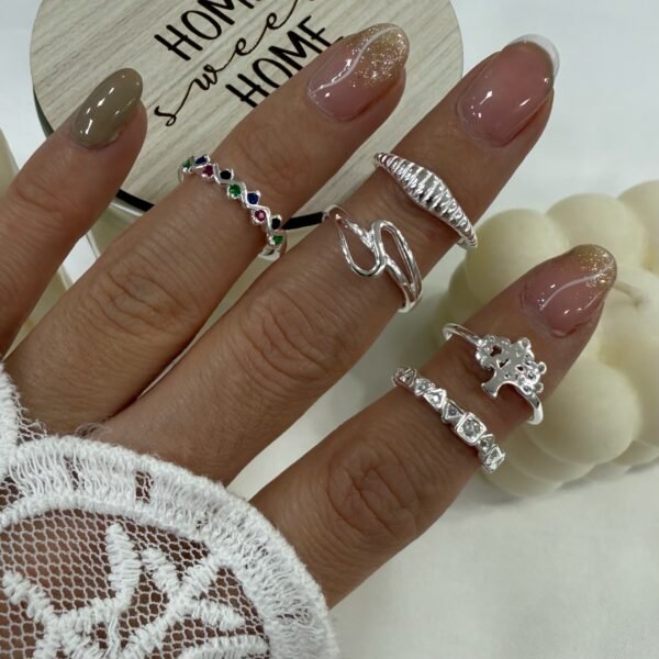 a a kit x 5 anillos falanges talle chico 12 plata mod S
