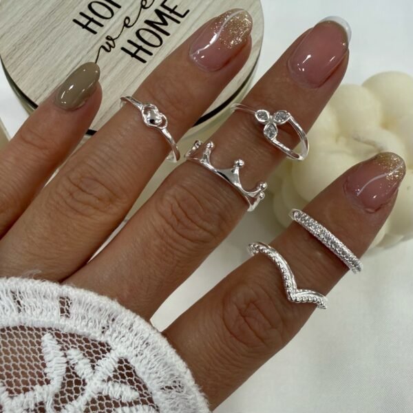 a a kit x 5 anillos falanges talle chico 12 plata mod T
