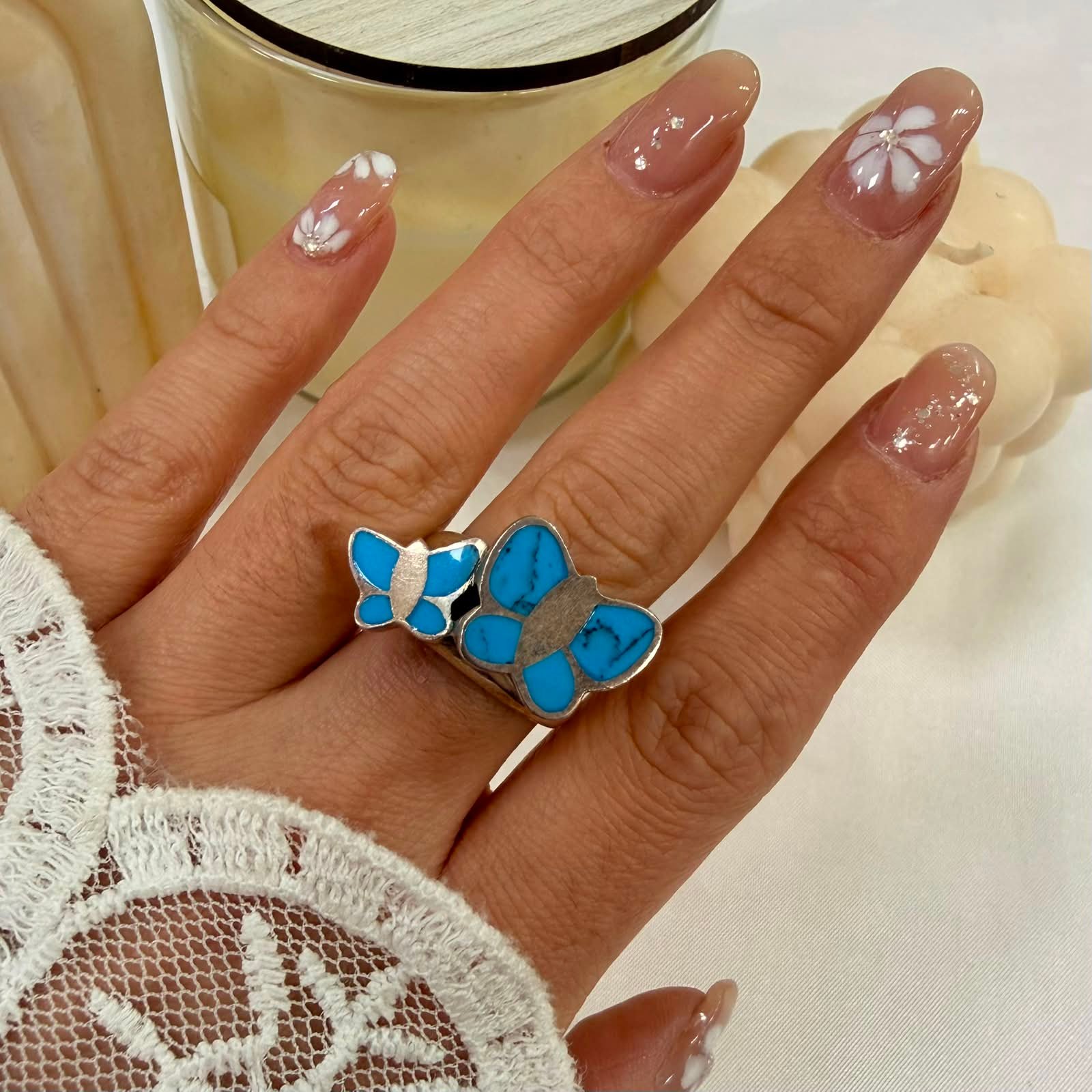 Anillo nacar mariposa turqueza