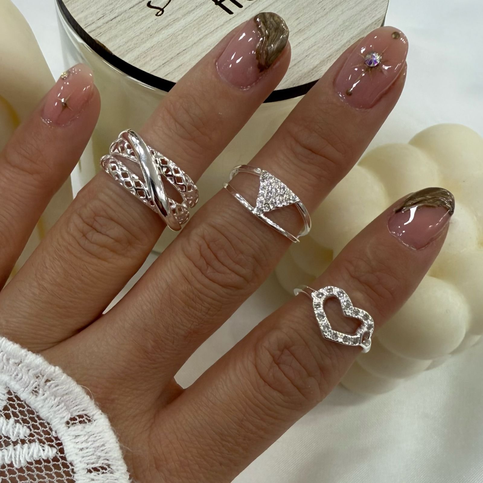 a a kit x 3 anillos falanges talle chico 12 plata mod 20