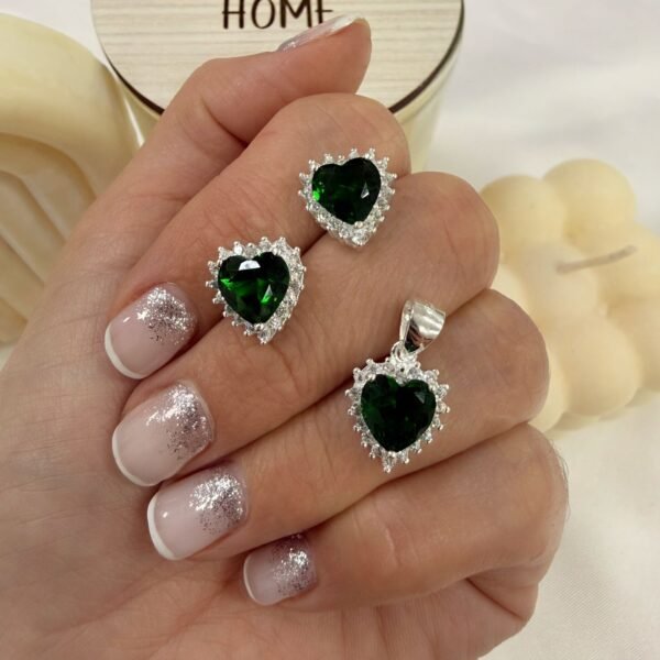 conjunto plata 925 dije y aros cubic esmeralda mod 9