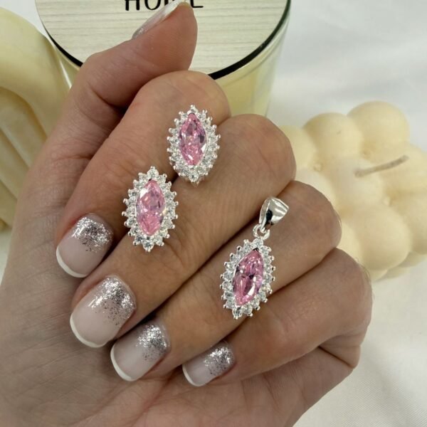 conjunto plata 925 dije y aros cubic rosa mod 2
