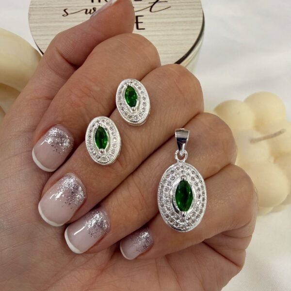 conjunto plata 925 dije y aros cubic esmeralda mod 8