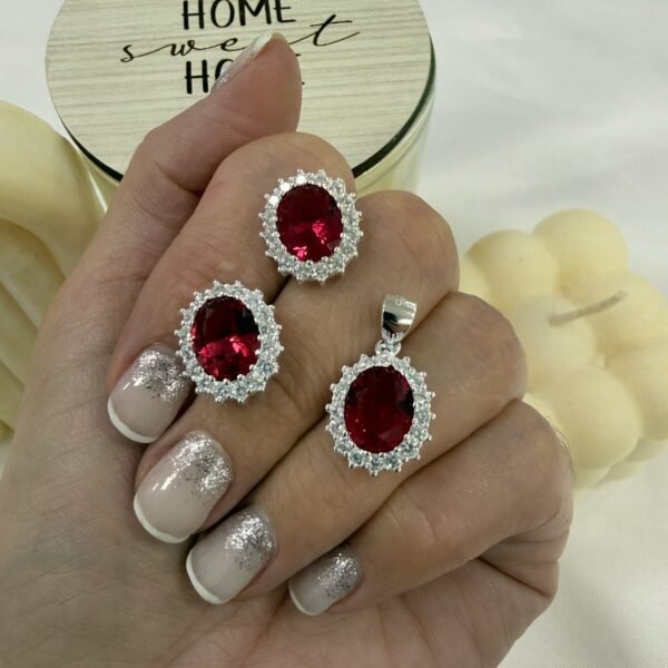 conjunto plata 925 dije y aros cubic rubi mod 11