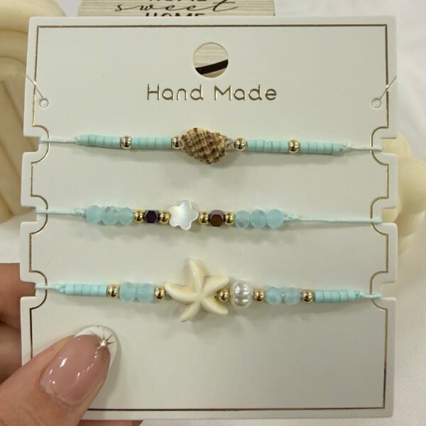 set x 3 pulseras extensibles encartonadas turqueza