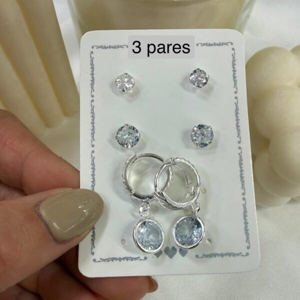 trios aros cubic zirconia mod 2 ( x 3 pares)