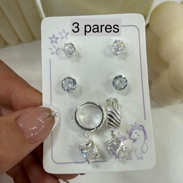 trios aros cubic zirconia mod 12 ( x 3 pares)