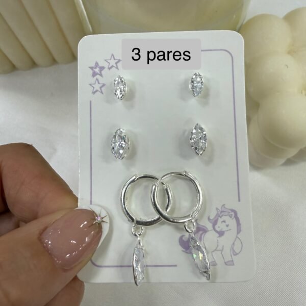 trios aros cubic zirconia mod 10 ( x 3 pares)