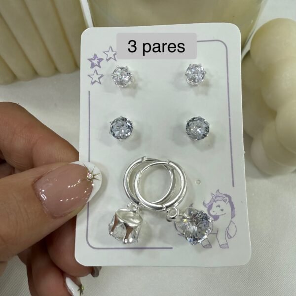 trios aros cubic zirconia mod 11 ( x 3 pares)