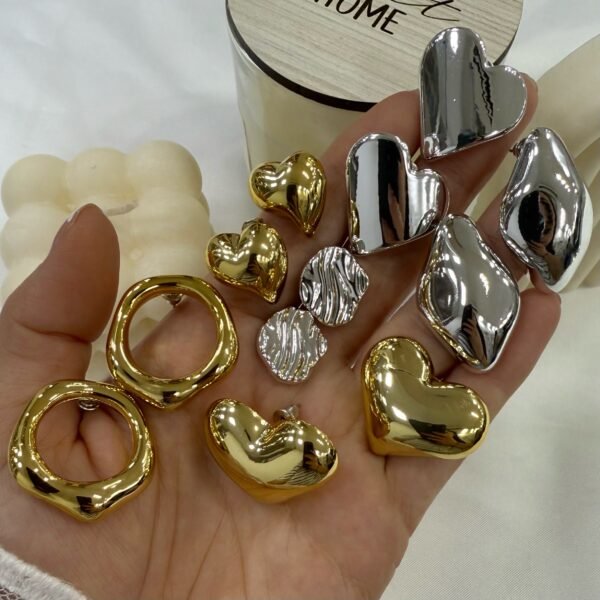 a a kit x 6 pares de aros inflados plateados y dorados mod 1