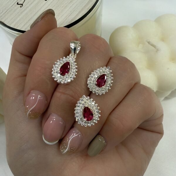 conjunto plata 925 dije y aros cubic rosa mod 4