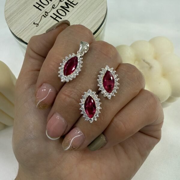 conjunto plata 925 dije y aros rubi rosa