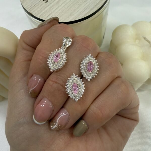 conjunto plata 925 dije y aros cubic rosa mod 3