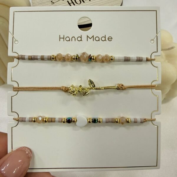 set x 3 pulseras extensibles encartonadas rosilla peltre