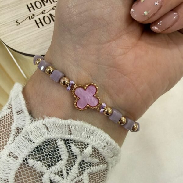 pulsera Van CL 2 ajustables con bolitas facetadas doradas lila