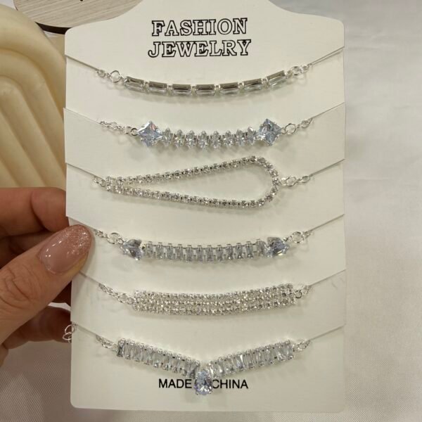 carton x 5 pulseras plateadas zircones mod 12