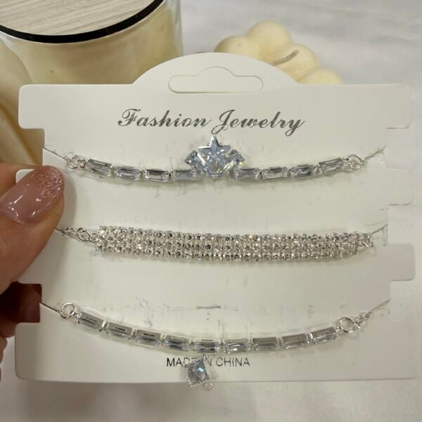 Alternative view of carton x 3 pulseras plateadas zircones mod 4