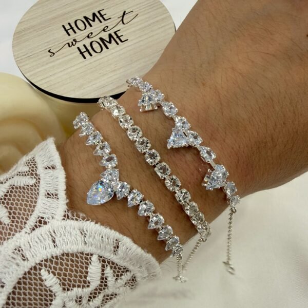 carton x 3 pulseras plateadas zircones mod 6