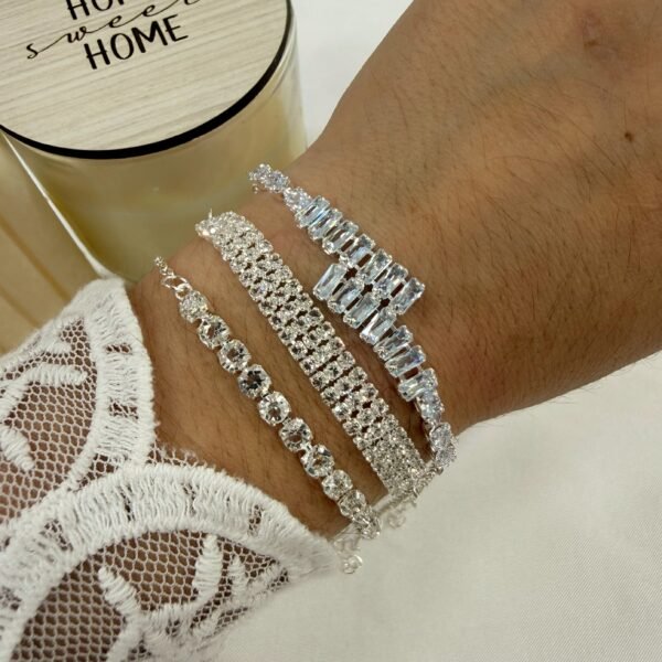 carton x 3 pulseras plateadas zircones mod 9