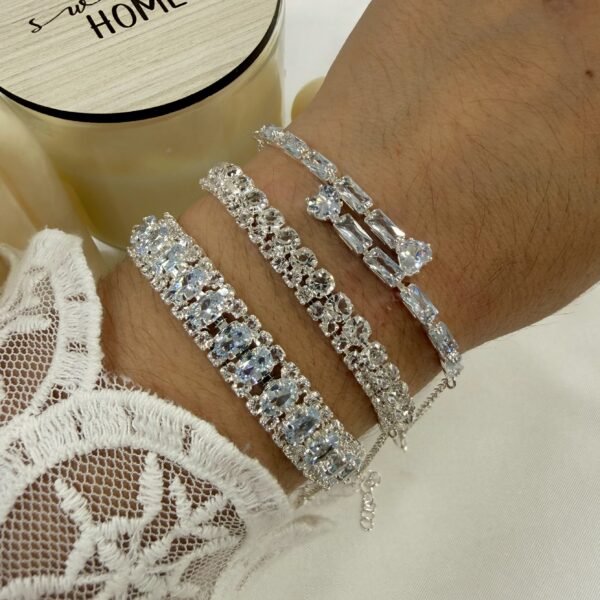 carton x 3 pulseras plateadas zircones mod 10