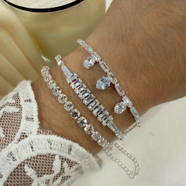 carton x 3 pulseras plateadas zircones mod 7