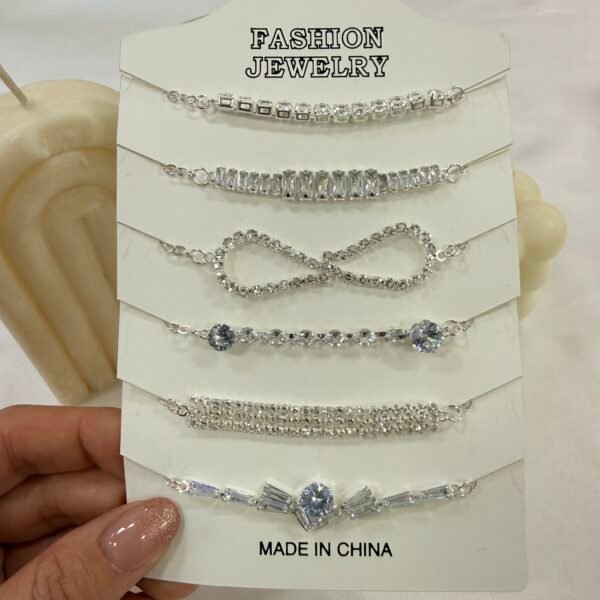carton x 5 pulseras plateadas zircones mod 15