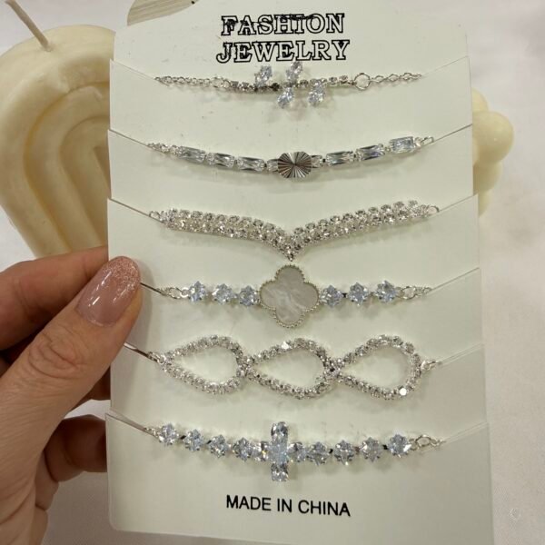 carton x 5 pulseras plateadas zircones mod 13