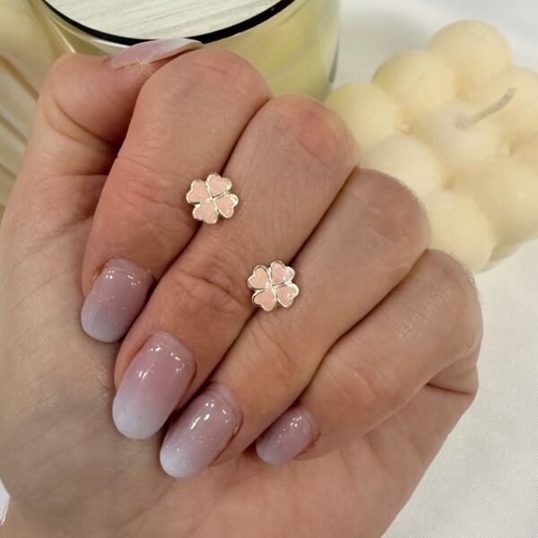 aros esmaltados mod trebol rosa
