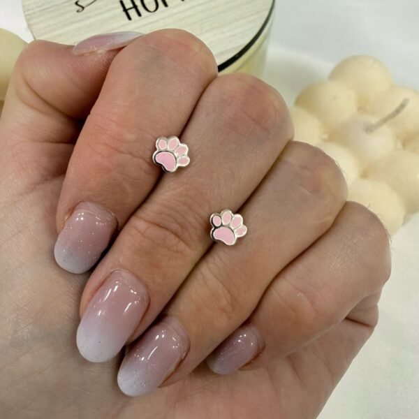 aros esmaltados mod huellita rosa