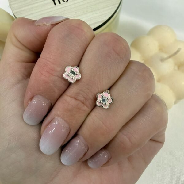 aros esmaltados mod flor cubic rosa