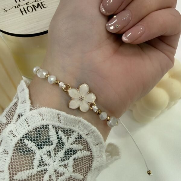 pulsera Van flor ajustables con bolitas facetadas (elegir color)
