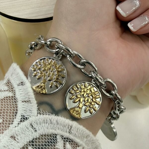 Pulsera Con Dijes Arbol Esmaltados En Dorado 5 dijes