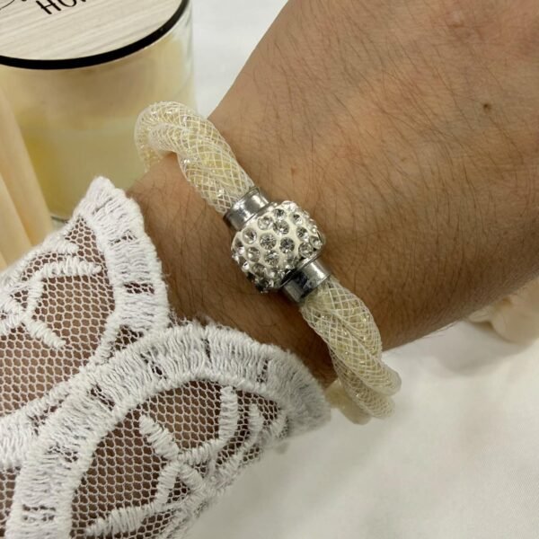 pulsera tubos brillitos cierre imantado blanco